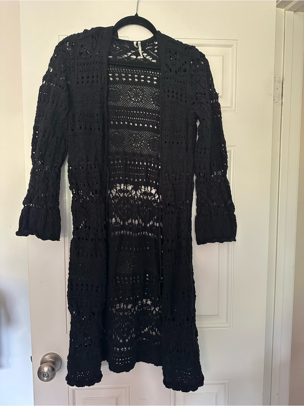Anthropologie Crochet Pointelle Black Duster Sweater size Small - Picture 4 of 6